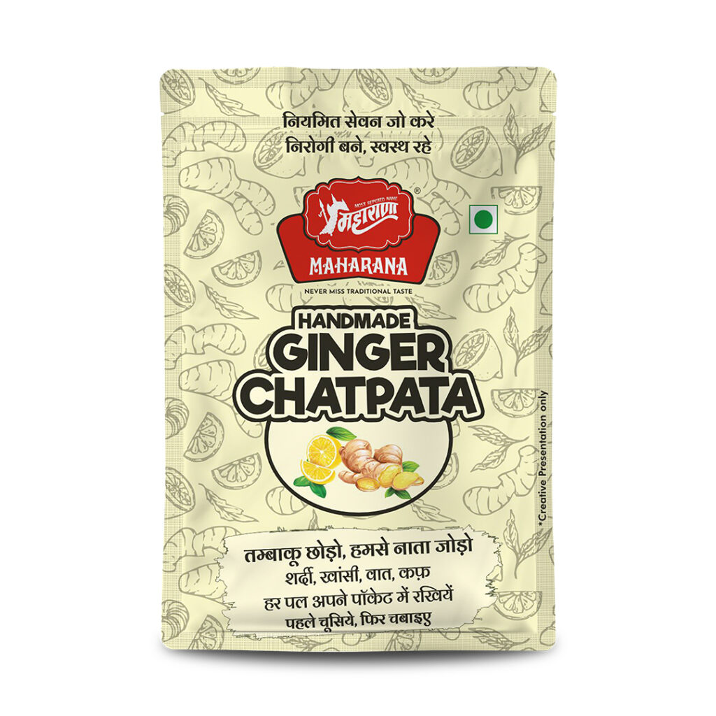 Ayurvedic ginger-based mouth freshener for digestion, immunity, and tobacco desire reduction Maharana Ginger Chatpata
